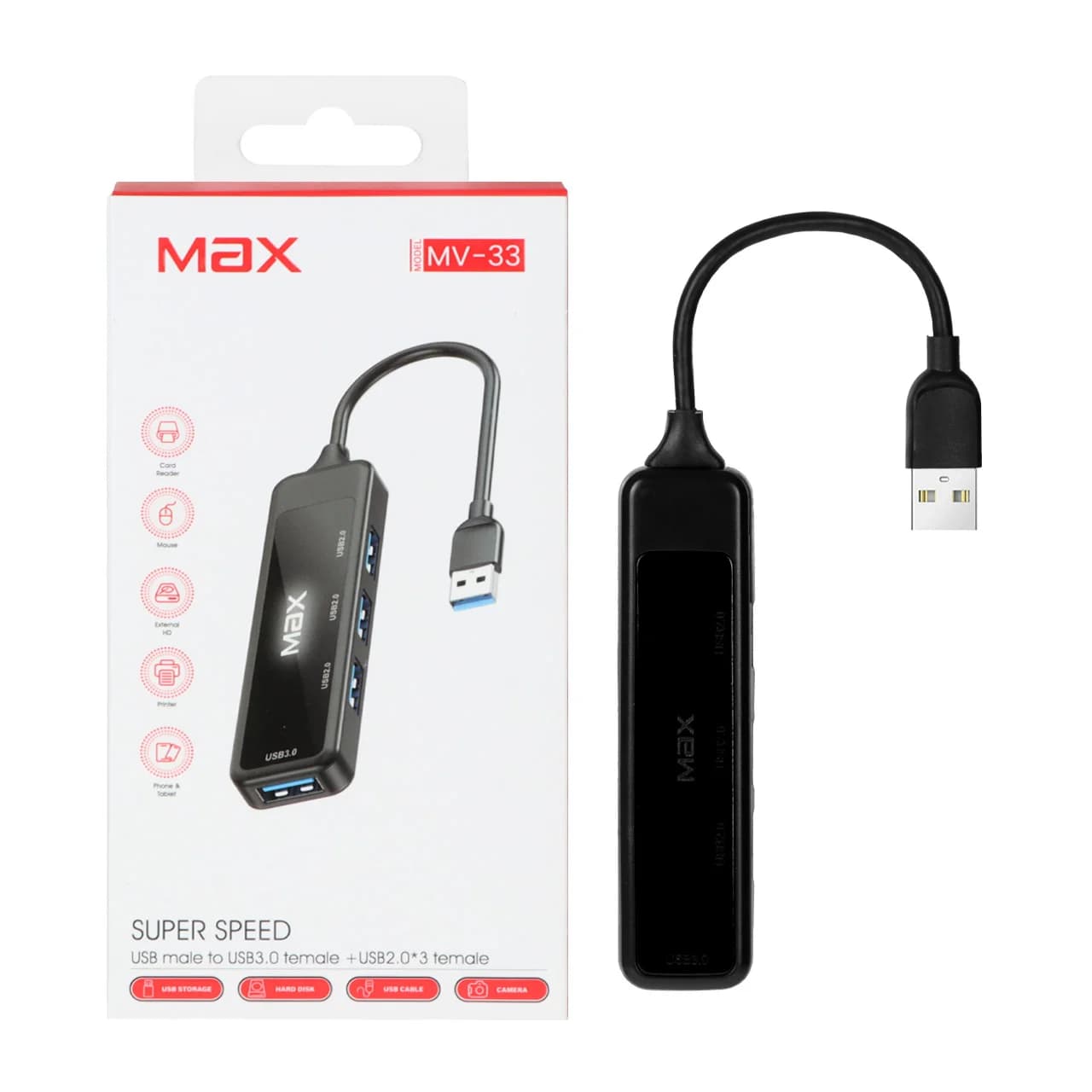 هاب 4 پورت Max مدل MV-33 – مشکی – MMX