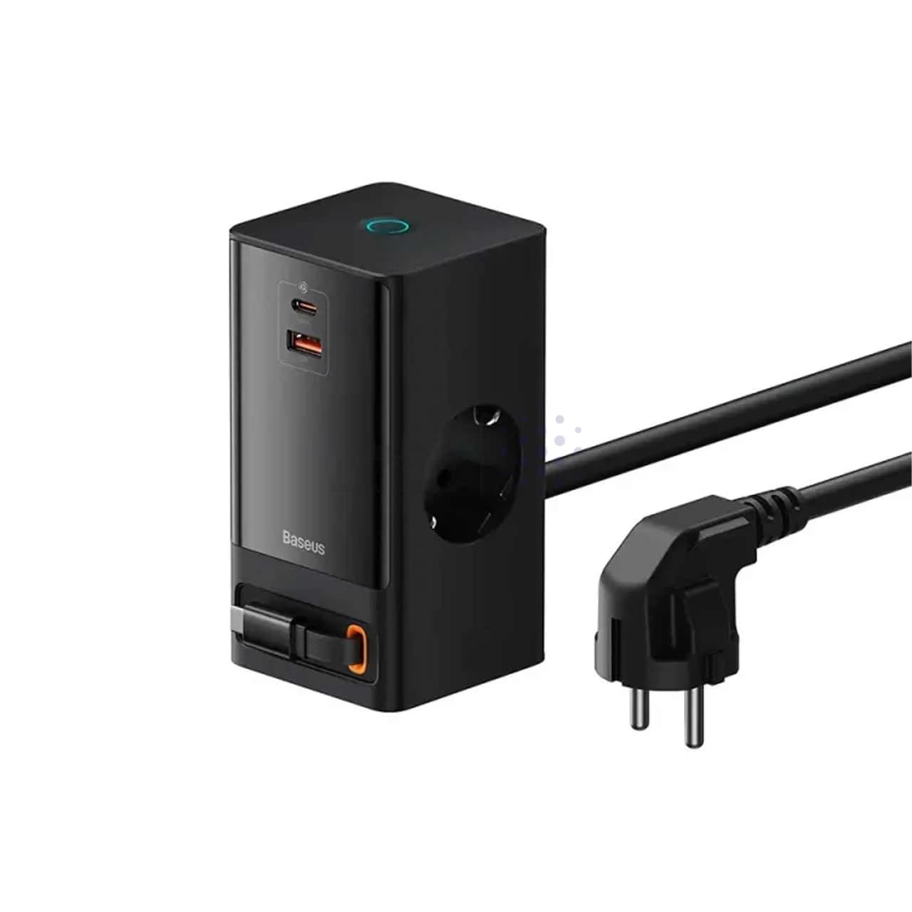 شارژر رومیزی فست چندکاره Baseus مدل PowerCombo Tower PowerStrip 65W – مشکی (گارانتی 24 ماهه آونگ) — تصویر ۶
