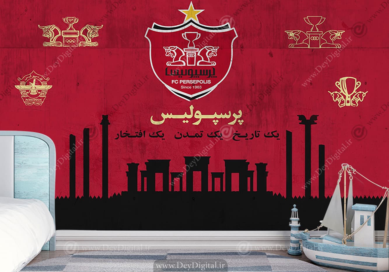 پوستر دیواری طرح تخت جمشید با نماد تیم باشگاه فوتبال پرسولیس WA-1463