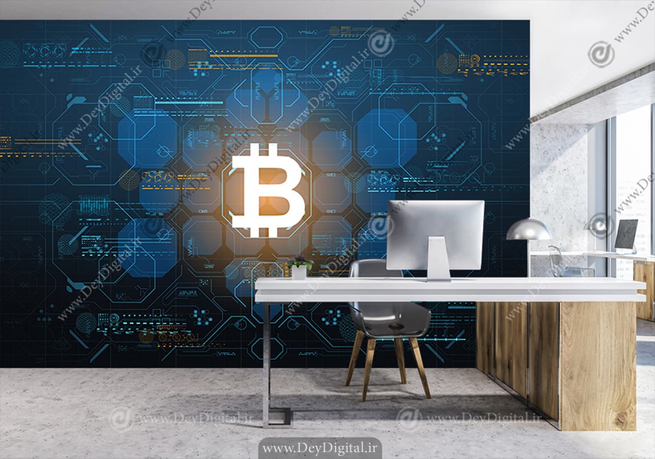 پوستر سه بعدی ارز دیجیتال با طرح نماد بیت کوین WA-1569