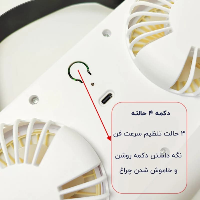 پنکه شارژی مدل چراغ دار کد S32 ظرفیت 1200 میلی‌آمپر ساعت — تصویر ۳
