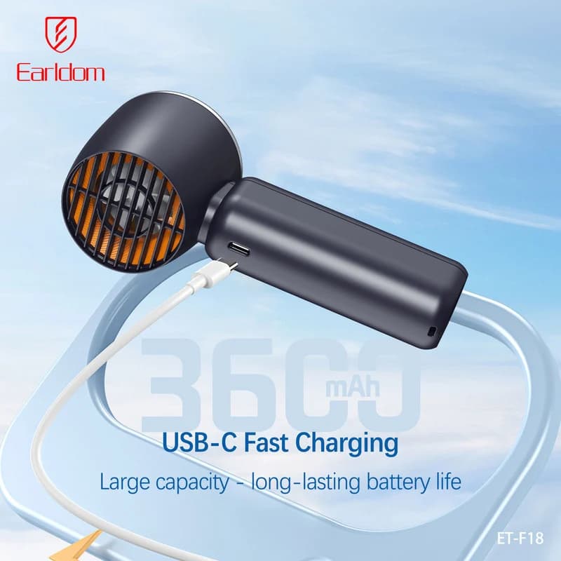 پنکه شارژی ارلدام مدل TURBO FAN F18 ظرفیت 3600 میلی آمپر ساعت — تصویر ۴