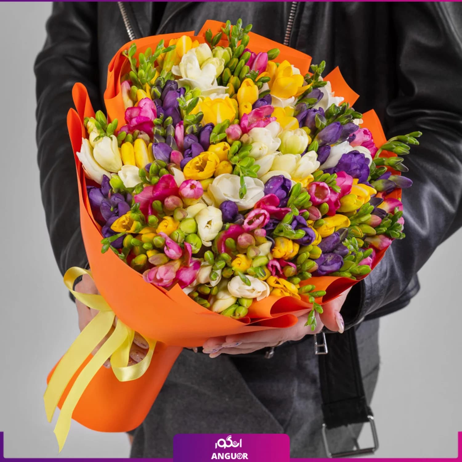 دسته گل فرزیا 45 شاخه ای رنگارنگ