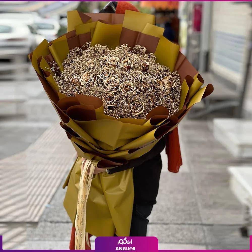 دسته گل رز طلایی 20 شاخه