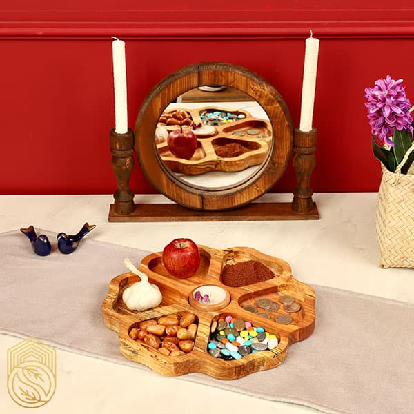 ست کامل هفت سین چوبی طرح گلبرگ 7 خانه کد sh88