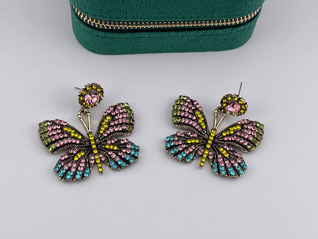گوشواره پروانه ای با نگین کاری رنگی