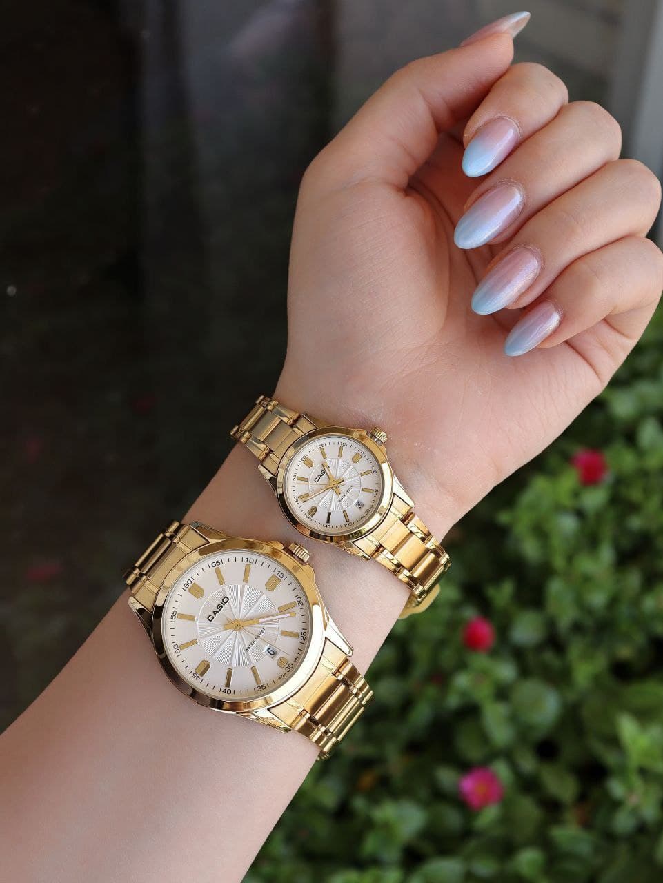 ست ساعت مردانه زنانه کاسیو casio ضدآب رنگ ثابت بند قفلی تاریخ دار کیفیت عالی دارای رنگ بندی کد 2116006 — تصویر ۲