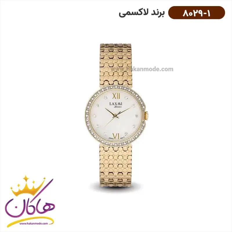 ساعت مچی زنانه لاکسمی استیل طلایی صفحه سفید مدل 1-8029