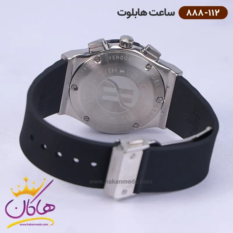 ساعت هابلوت مردانه بند رابر مشکی صفحه سفید کرنوگراف 888/112 — تصویر ۵