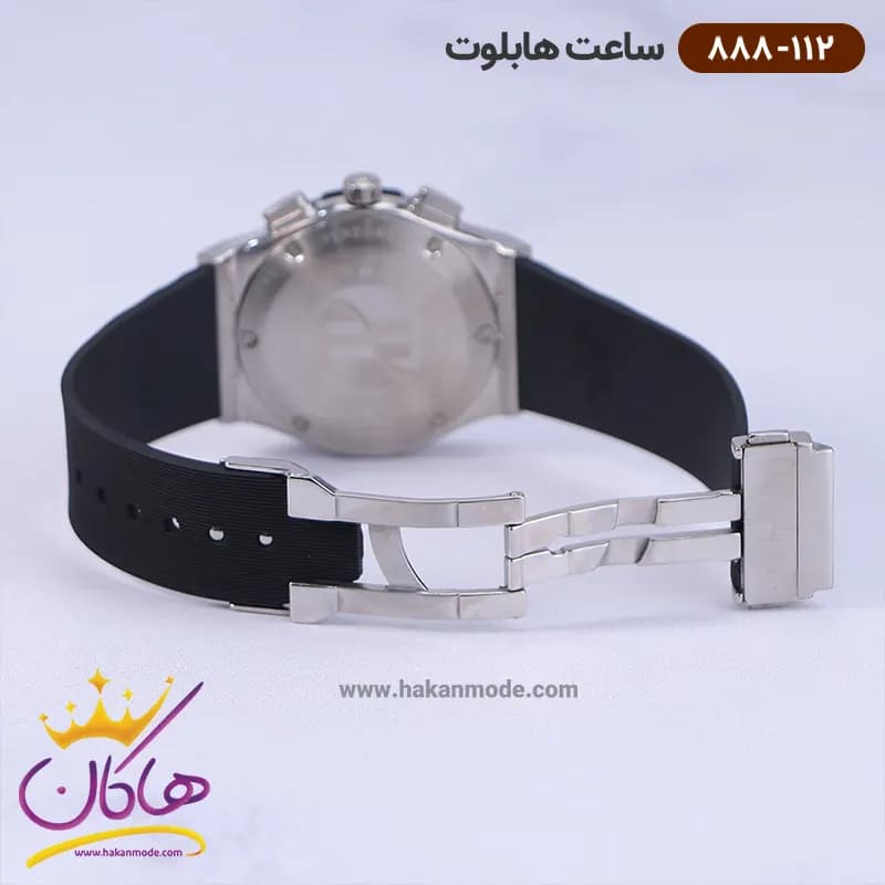 ساعت هابلوت مردانه بند رابر مشکی صفحه سفید کرنوگراف 888/112 — تصویر ۳