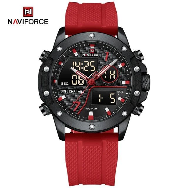 ساعت مردانه مارک نیوی فورس Naviforce مدل 9221 ضدآب موتور ژاپن دو زمانه تاریخ دار چراغ دار آلارم دار رنگ ثابت دارای جعبه و پاکت اصلی دارای رنگ بندی متنوع کد 1920349