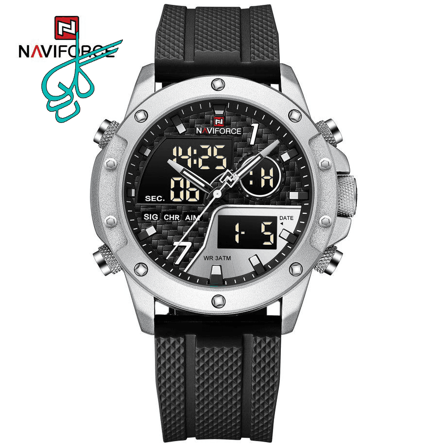 ساعت مردانه مارک نیوی فورس Naviforce مدل 9221 ضدآب موتور ژاپن دو زمانه تاریخ دار چراغ دار آلارم دار رنگ ثابت دارای جعبه و پاکت اصلی دارای رنگ بندی متنوع کد 1920348 — تصویر ۴
