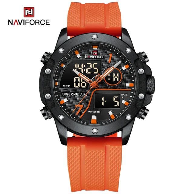 ساعت مردانه مارک نیوی فورس Naviforce مدل 9221 ضدآب موتور ژاپن دو زمانه تاریخ دار چراغ دار آلارم دار رنگ ثابت دارای جعبه و پاکت اصلی کد 1920344