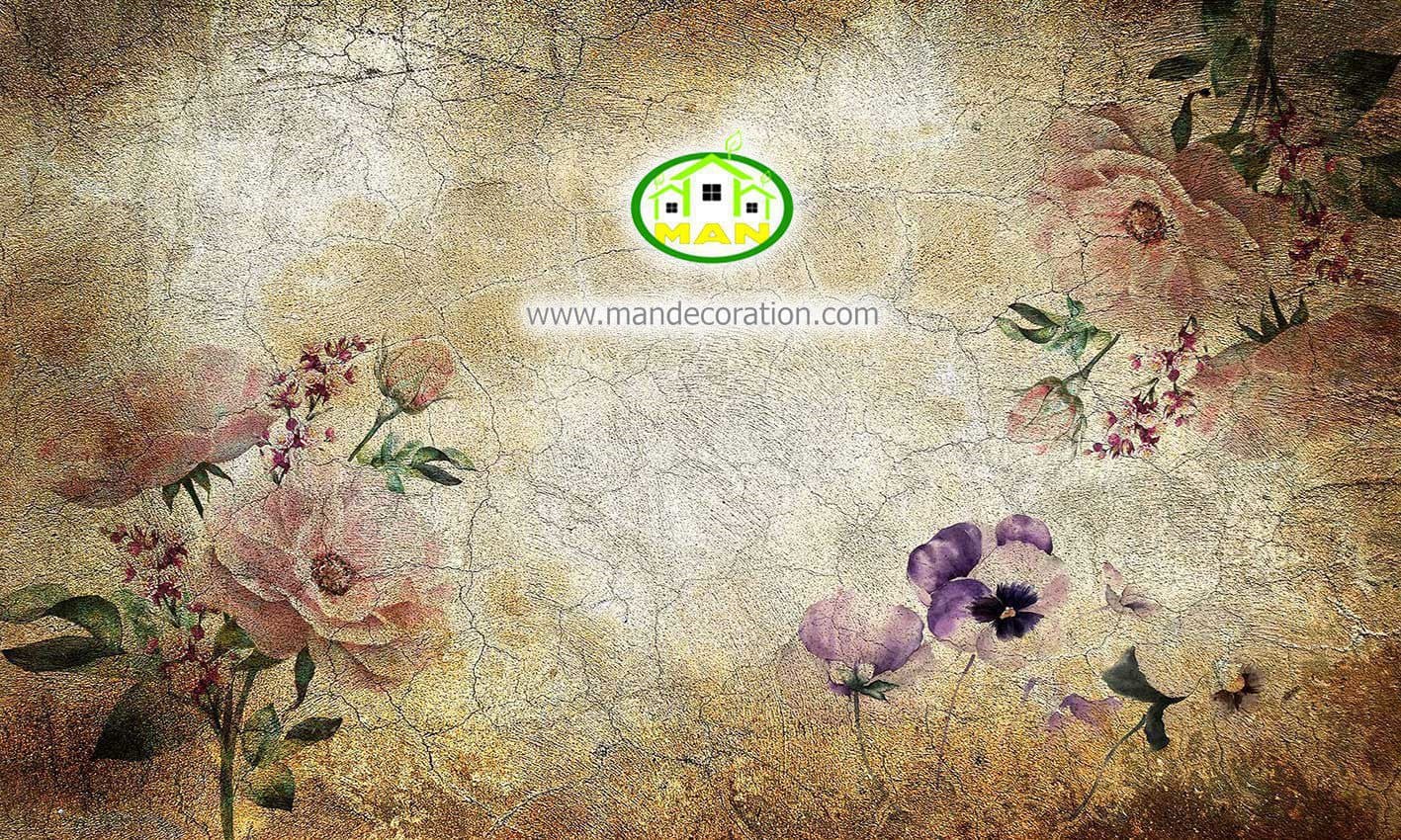 پوستردیواری گل آبرنگی صورتی زمینه پتینه کد 12347