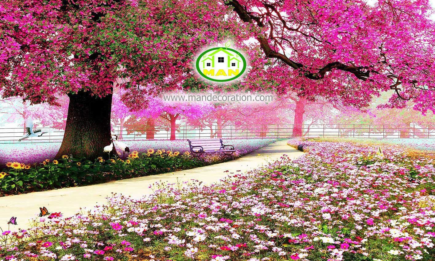 پوستردیواری درخت با شکوفه های صورتی کد v12239