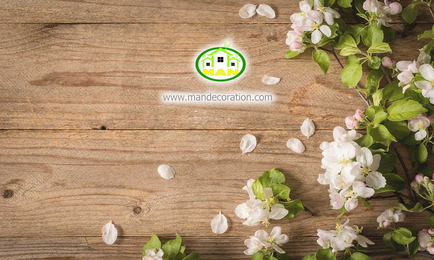 پوستردیواری گلهای سفید بر روی دیوار چوبی کد v12132