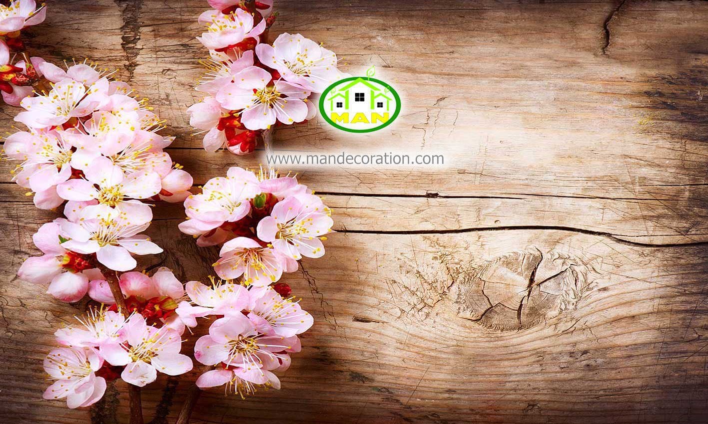 پوستردیواری شکوفه های صورتی روی زمینه چوبی کد 12496