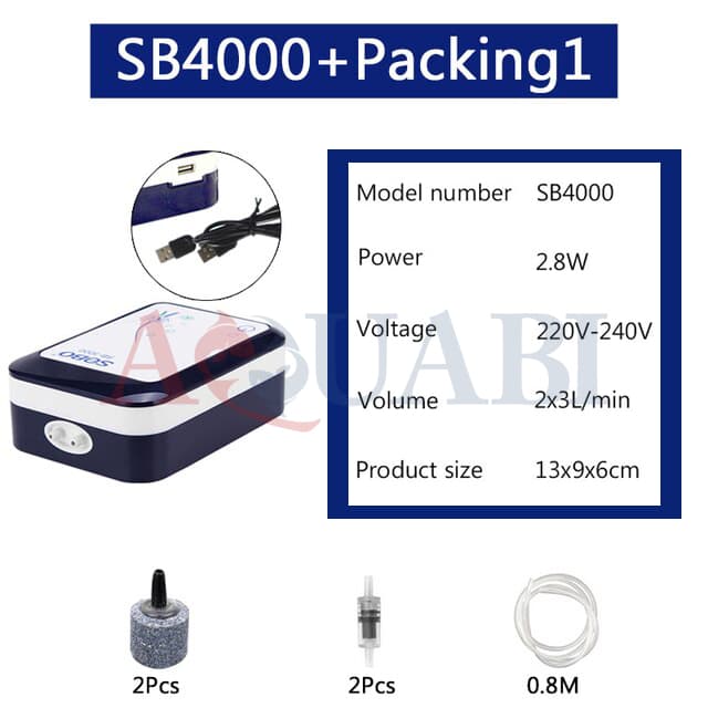 پمپ هوا شارژی آکواریوم 2 خروجی سوبو SB-4000 — تصویر ۴