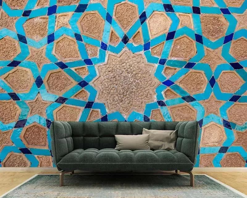 کاغذ دیواری طرح کاشی آبی سنتی — تصویر ۲