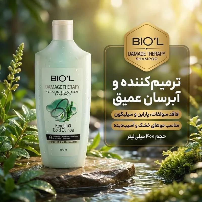 شامپو تقویت کننده مو بیول مدل 02 حجم 400 میلی‌لیتر، ترمیم‌کننده، آبرسان مناسب موهای خشک و آسیب‌دیده — تصویر ۲