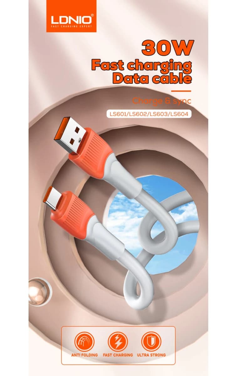 کابل شارژ 30 وات 1 متر USB به Type-C مارک LDNIO مدل LS601 — تصویر ۸
