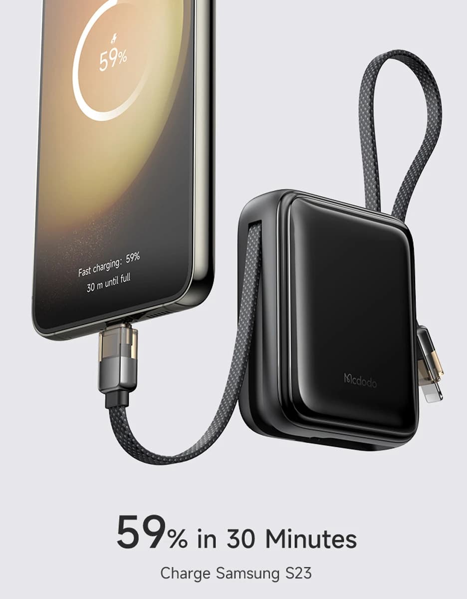 پاور بانک 22.5 وات 10000 میلی‌آمپر با دو کابل متصل Type-C و Lightning برند Mcdodo مدل MC-255 — تصویر ۵