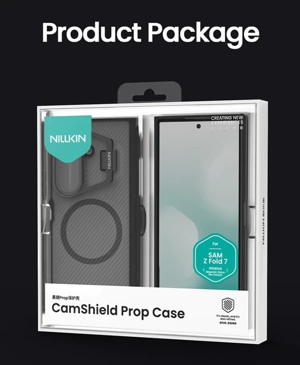 گارد مگنتی نیمه شفاف کمرا استند شیشه ای Samsung Galaxy Z Fold 7 مارک نیلکین مدل Camshield Prop Clear با درگاه قلم — تصویر ۲