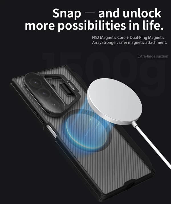 گارد مگنتی نیمه شفاف کمرا استند شیشه ای Samsung Galaxy Z Fold 7 مارک نیلکین مدل Camshield Prop Clear با درگاه قلم — تصویر ۶