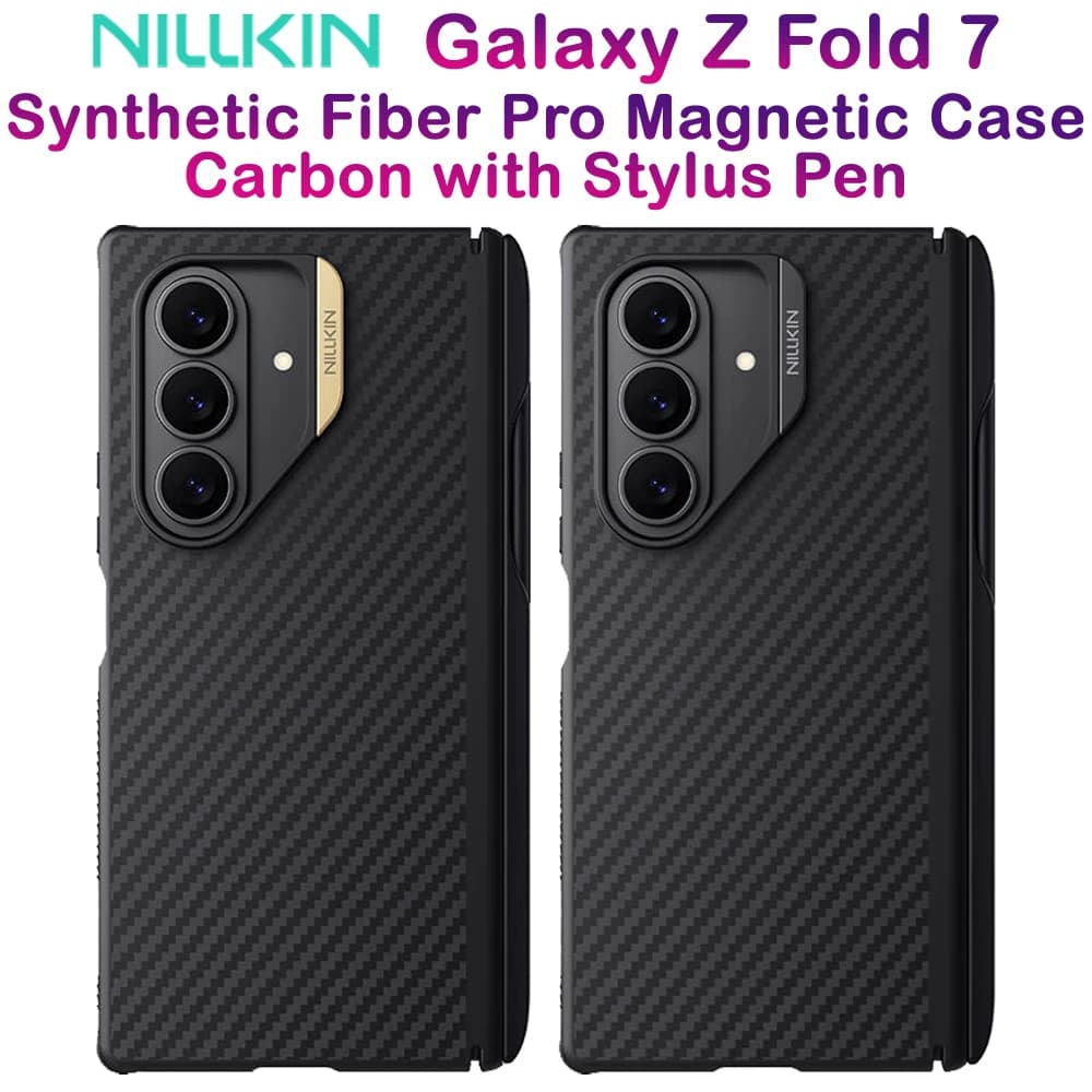قاب مگنتی فیبری با اسلات قلم Samsung Galaxy Z Fold 7 مارک نیلکین مدل Synthetic Fiber Pro