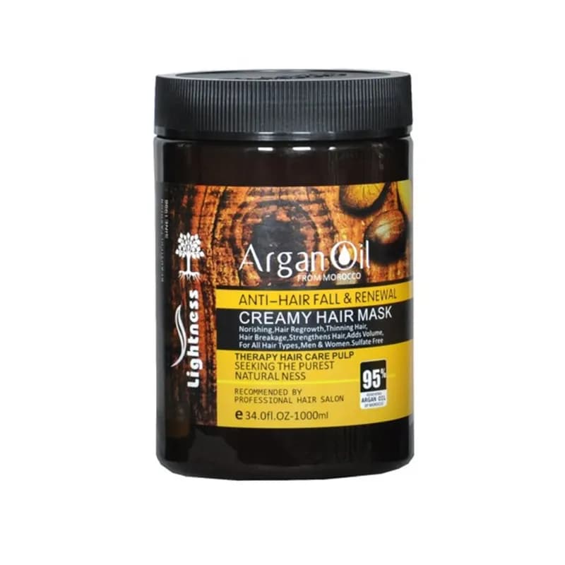 شامپو تقویت‌کننده و ترمیم‌کننده مو لایتنس مدل argan حجم 900 میلی‌لیتر به همراه ماسک مو لایتنس مدل argan oil حجم 1000 میلی‌لیتر، حاوی روغن آرگان طبیعی، فاقد سولفات، مناسب موهای آسیب دیده و رنگ شده — تصویر ۴