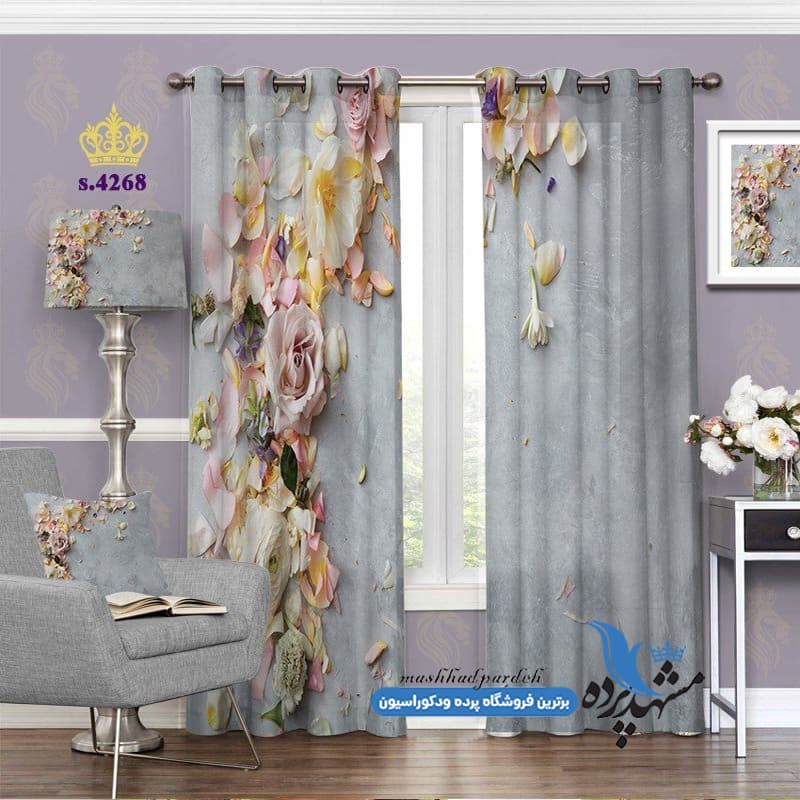 پرده پانچ گلدار طرح برگ گلها کد S4268
