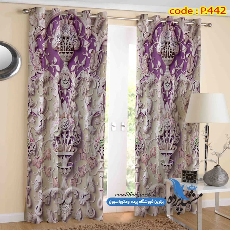 پرده پانچ گلدار طرح سه بعدی کد P442