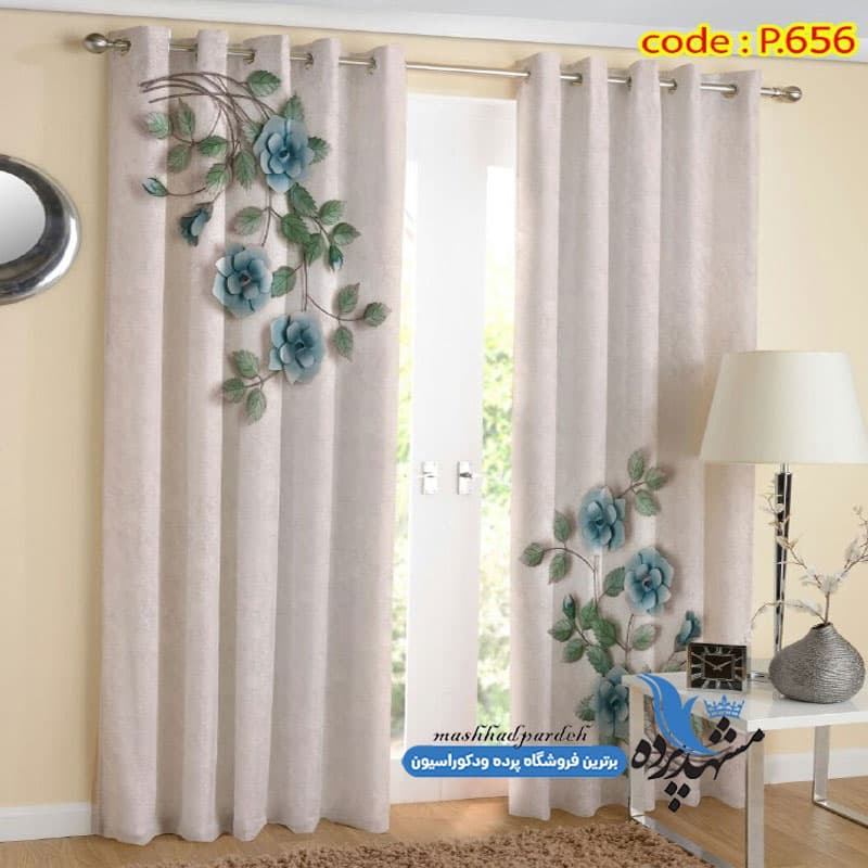 پرده پانچ گلدار طرح سه بعدی کد P656