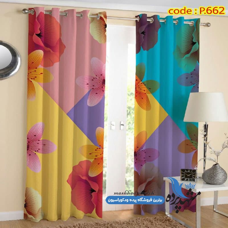 پرده پانچ گلدار طرح آبرنگی کد P662
