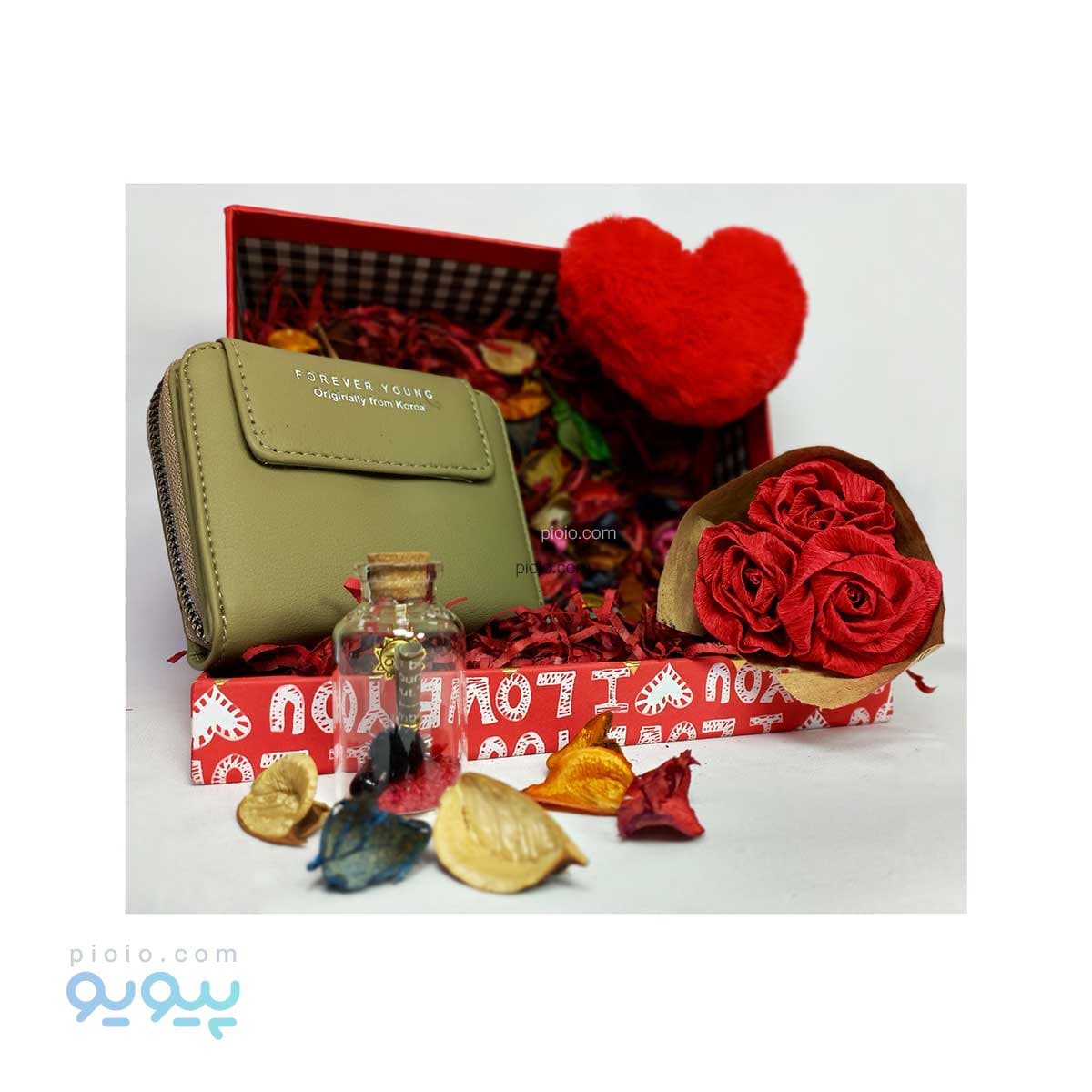 باکس ولنتاین با کیف چرم سبز زنانه