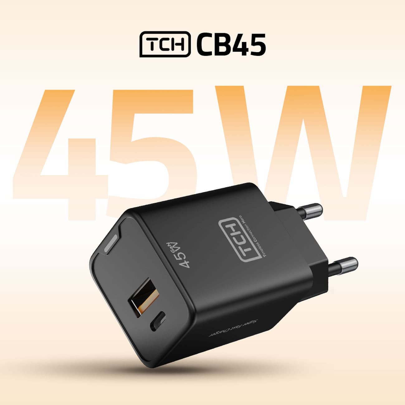شارژر دیواری 45 وات تی سی اچ TCH مدل CB45 دو پورت — تصویر ۲