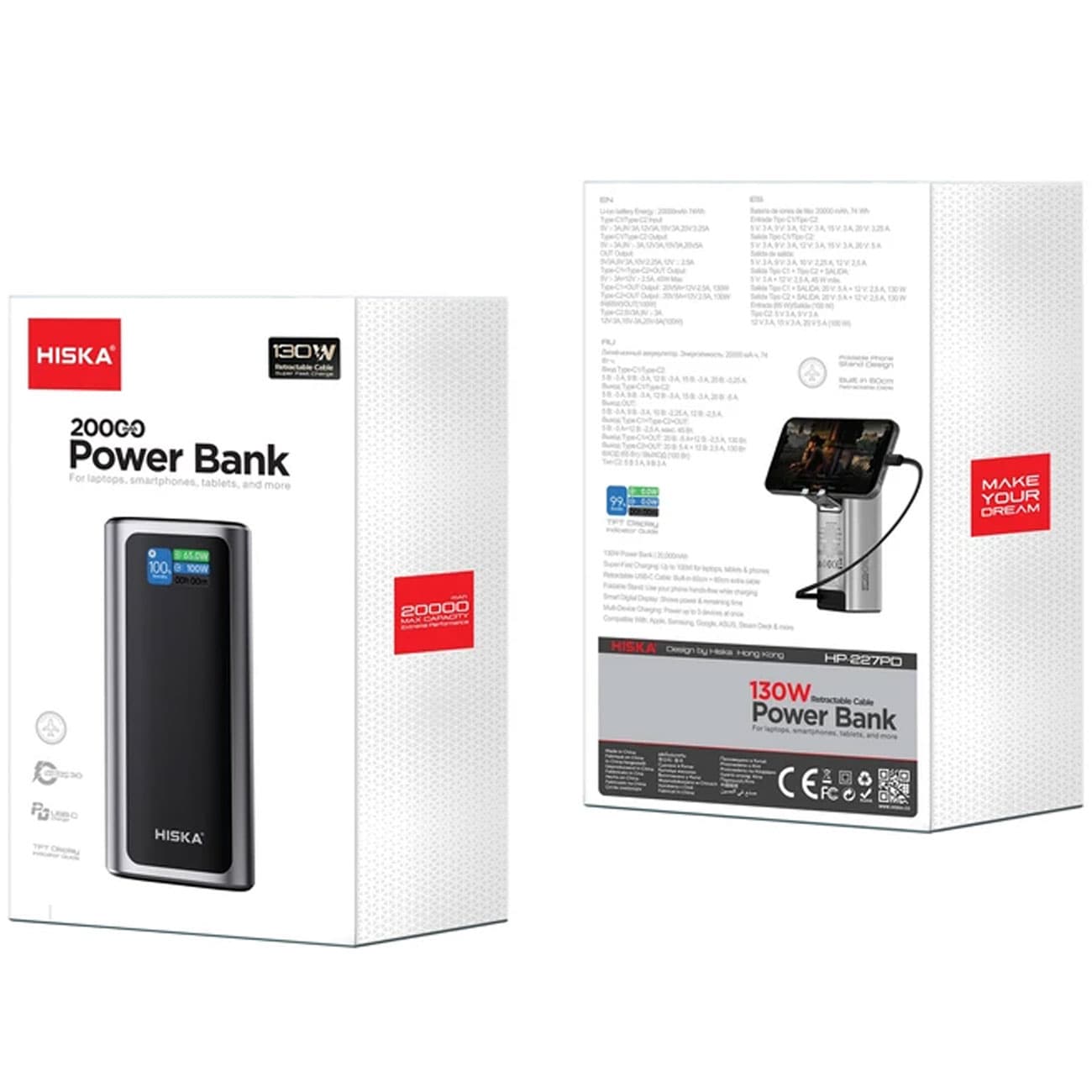 پاور بانک 130 وات هیسکا HISKA مدل HP-227PD ظرفیت 20000 میلی‌آمپر — تصویر ۵