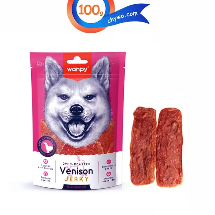تشویقی سگ ونپی طعم گوزن مدل جرکی وزن 100 گرم Wanpy Venison Jerky