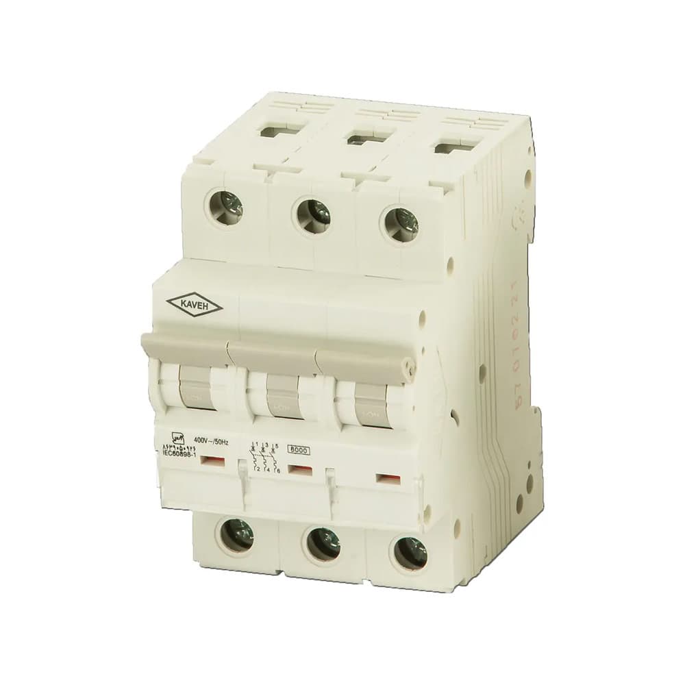 کلید مینیاتوری 6 آمپر سه فاز AC الکترو کاوه کد 6A-6KA-3P