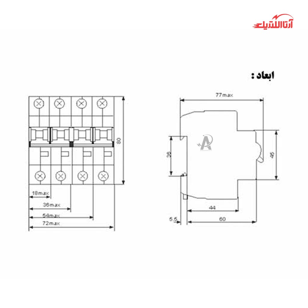 کلید مینیاتوری 25 آمپر سه فاز و نول AC الکترو کاوه کد 25A-6KA-3P+N — تصویر ۲