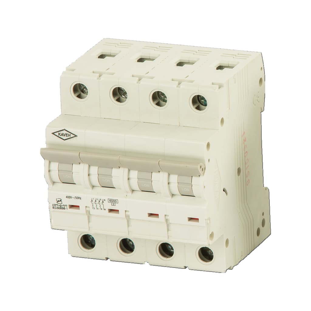 کلید مینیاتوری 25 آمپر سه فاز و نول AC الکترو کاوه کد 25A-6KA-3P+N