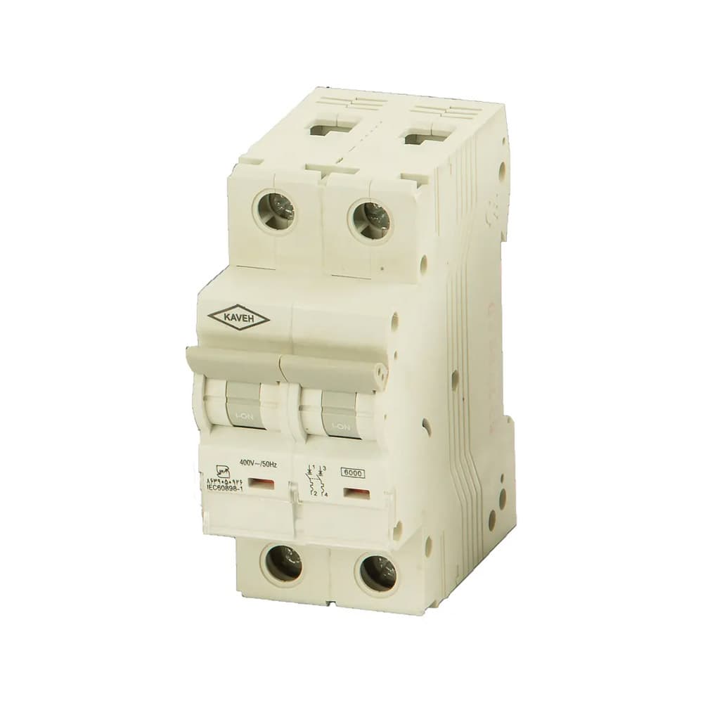 کلید مینیاتوری 20 آمپر دو فاز AC الکترو کاوه کد 20A-6KA-2P