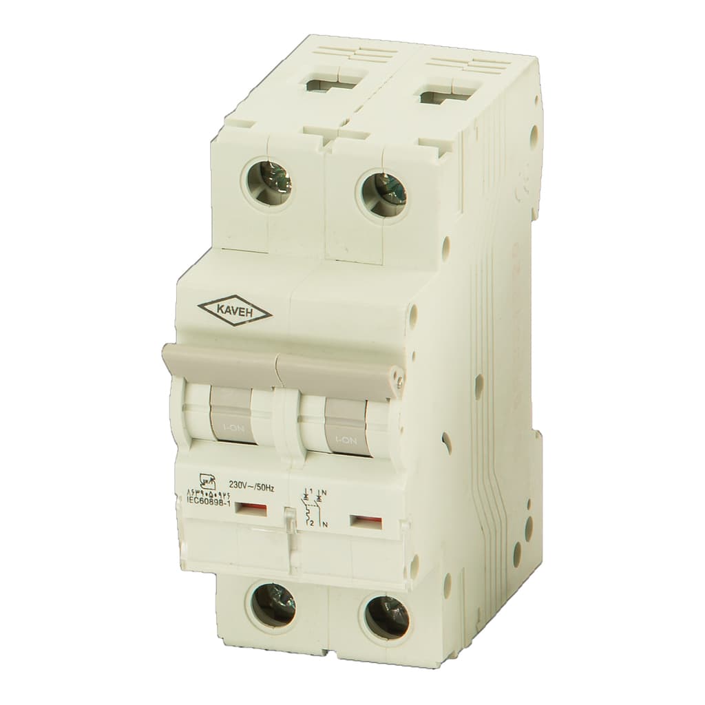 کلید مینیاتوری 50 آمپر تک فاز و نول AC الکترو کاوه کد 50A-6KA-2P+N