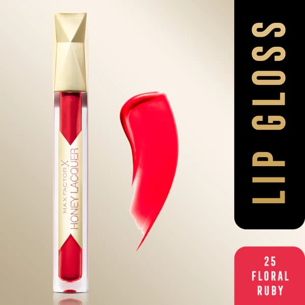 اوتلت رژ لب مایع مکس فکتور سری Honey Lacquer رنگ Floral Ruby شماره 25