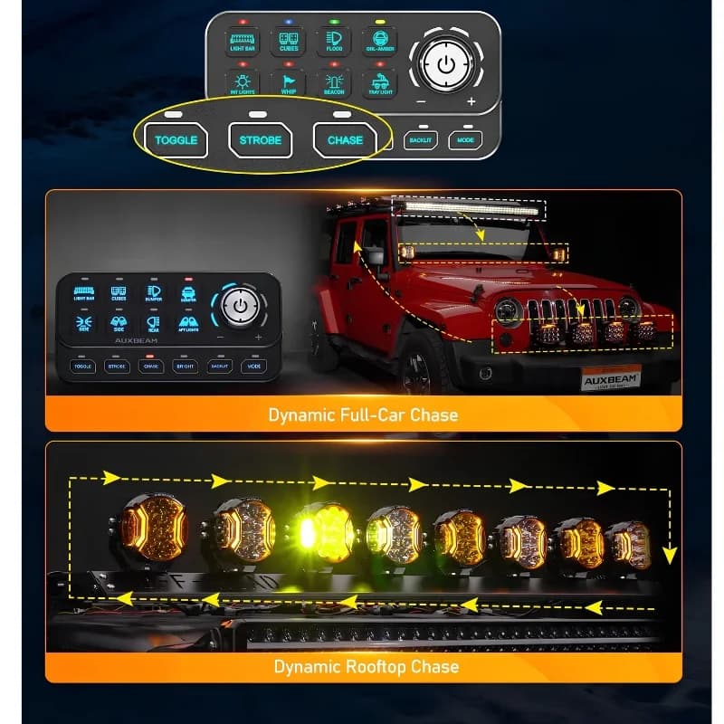 کنترل پنل و صفحه کلید فشاری 6 کلید (Auxbeam) با چراغ پس زمینه RGB مدل KS-80 — تصویر ۶