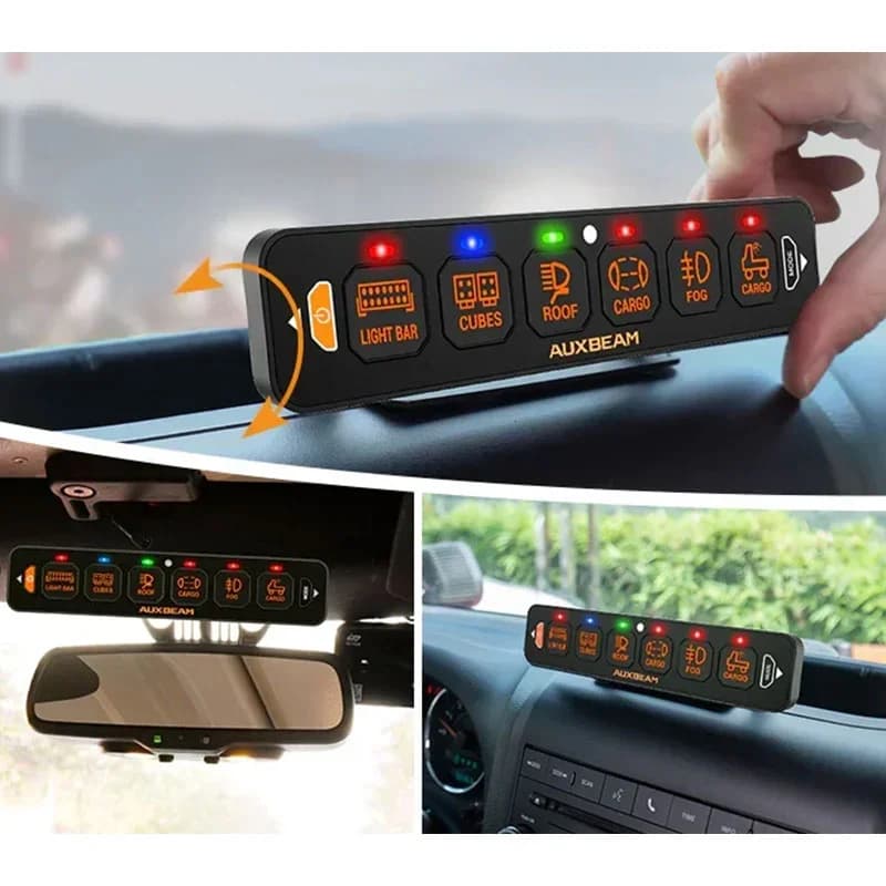 کنترل پنل و صفحه کلید فشاری 6 کلید تک ردیفه (Auxbeam) با چراغ پس زمینه RGB مدل AS-R60 — تصویر ۲