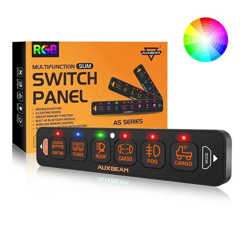 کنترل پنل و صفحه کلید فشاری 6 کلید تک ردیفه (Auxbeam) با چراغ پس زمینه RGB مدل AS-R60