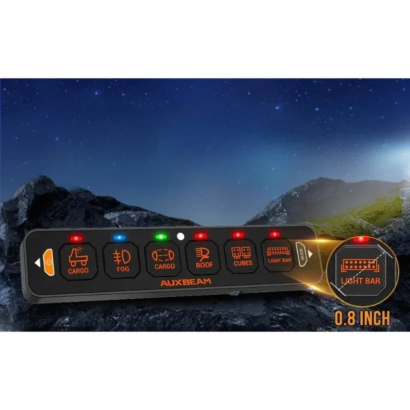 کنترل پنل و صفحه کلید فشاری 6 کلید تک ردیفه (Auxbeam) با چراغ پس زمینه RGB مدل AS-R60 — تصویر ۵