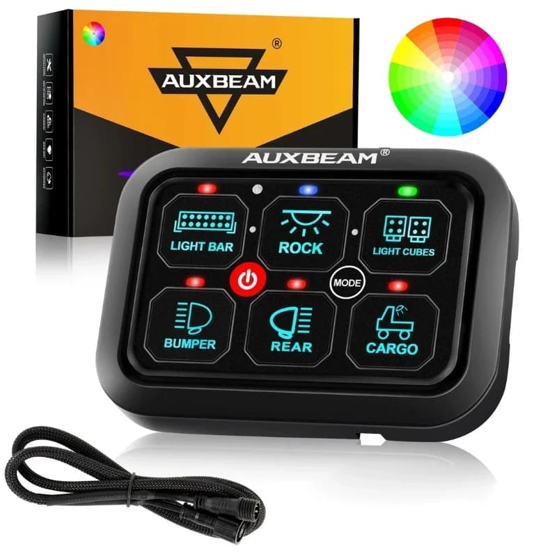 کنترل پنل و صفحه کلید فشاری 6 کلید (Auxbeam) با چراغ پس زمینه RGB مدل RA60 — تصویر ۲