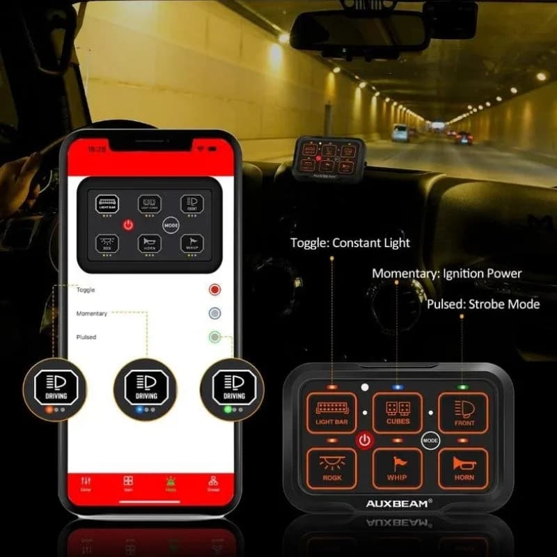 کنترل پنل و صفحه کلید فشاری 6 کلید (Auxbeam) با چراغ پس زمینه RGB مدل AR-600 — تصویر ۵